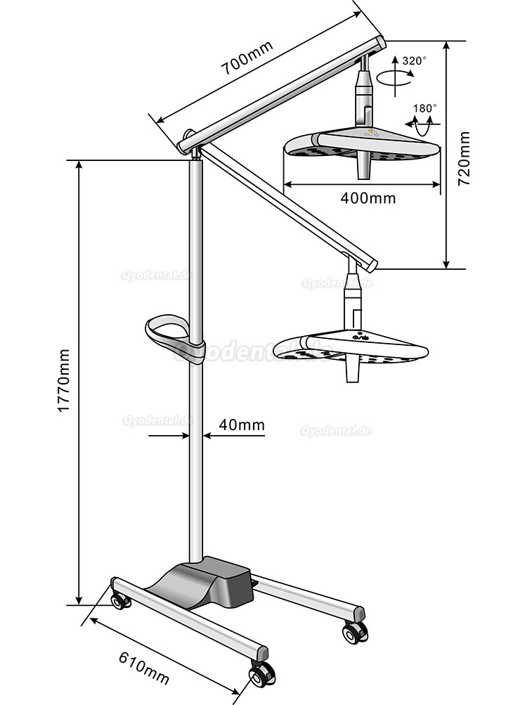 KWS KD-2036L-4 80W Mobile Dental LED OP-Leuchte Standger&auml;t mit 4 Rollen